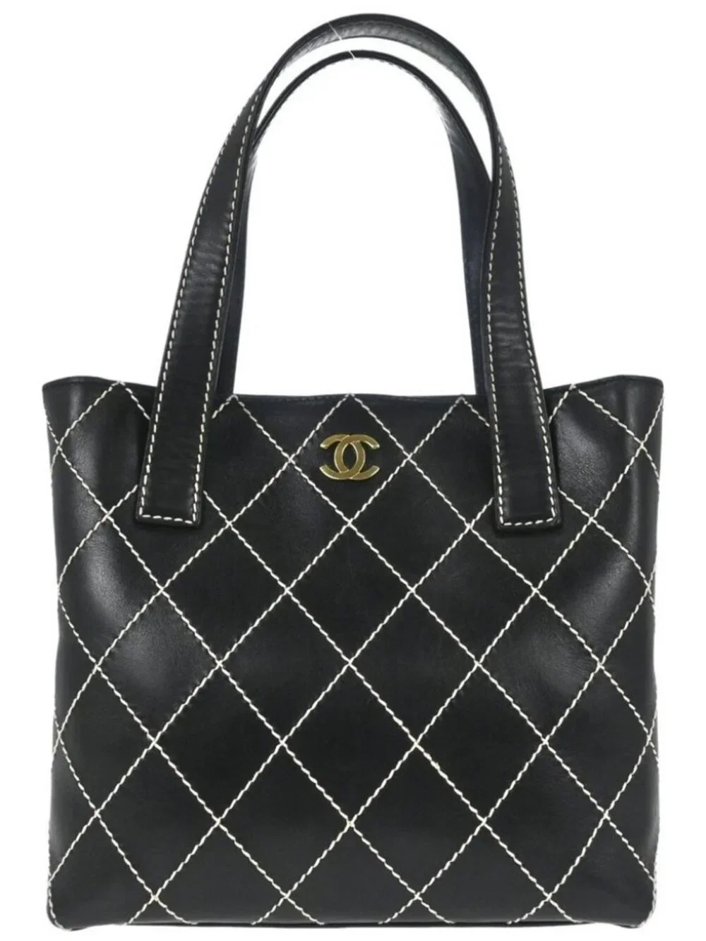 Chanel Black Calfskin Wild Stitch Tote Handbag